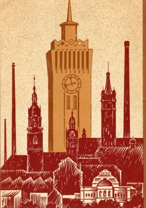 Der Uhrturm auf einer Postkarte um 1930,<br> Kunstsammlungen Chemnitz – Schloßbergmuseum