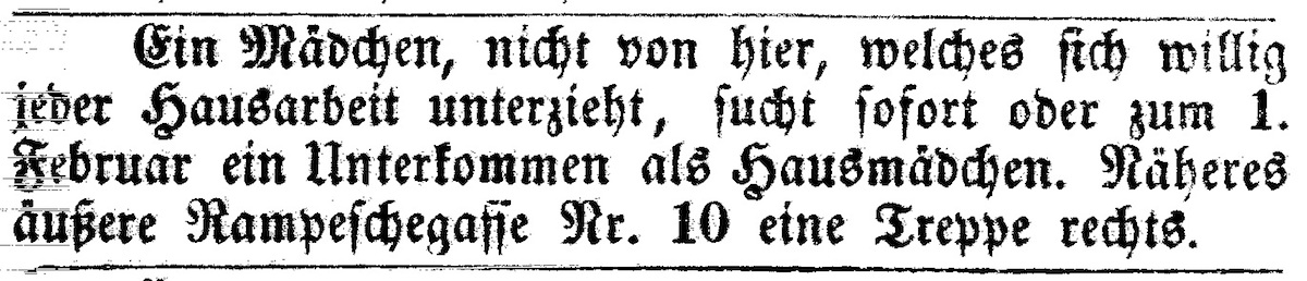 Stellengesuch eines Hausmädchens